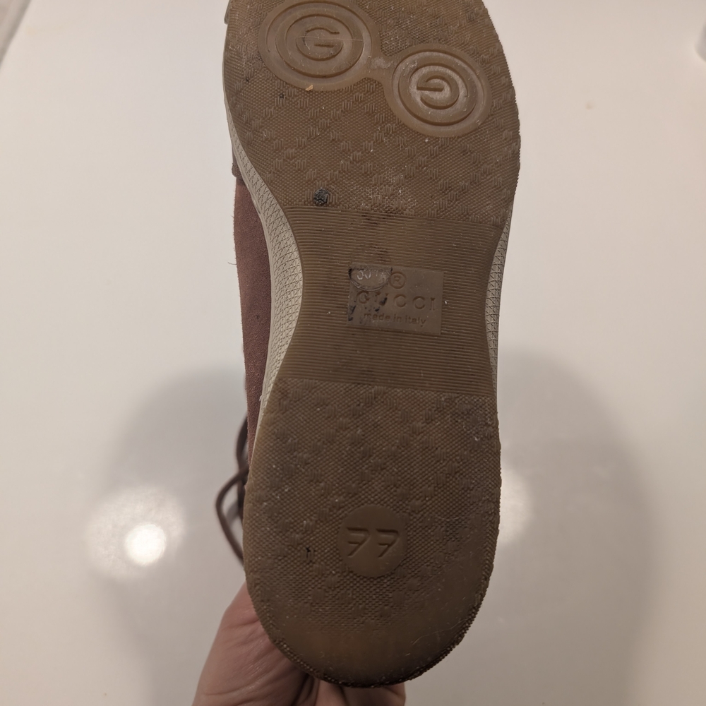 Gucci Logo Leather Suede Lace-Up High-Top Sneakers Mauve Brown Size 6 - Picture 7 of 13